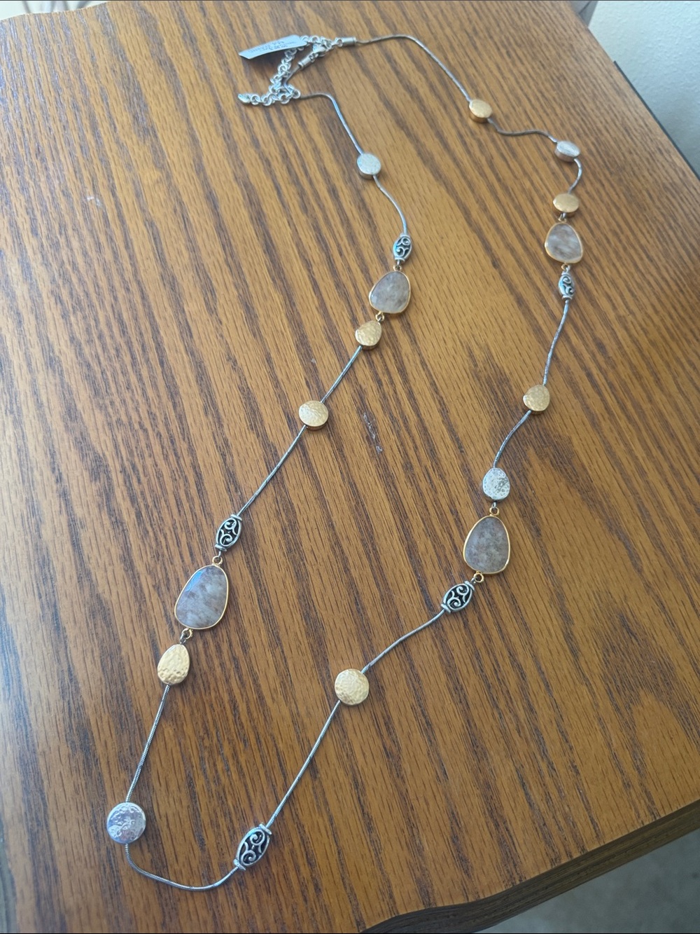 Brighton Two-Tone Station Necklace with Neutral Stone Accents